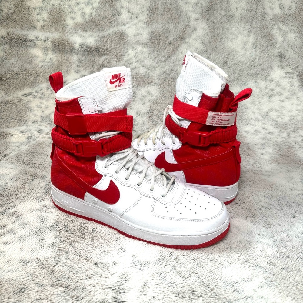 Nike SF AF1 Air Force 1 High University Red‎ Mens Size 13  White With Straps